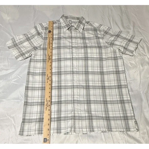 Haggar Shirt Mens Large Tall White Plaid Cool 18 Tec Golf Button Up Short Sleeve - Picture 2 of 9